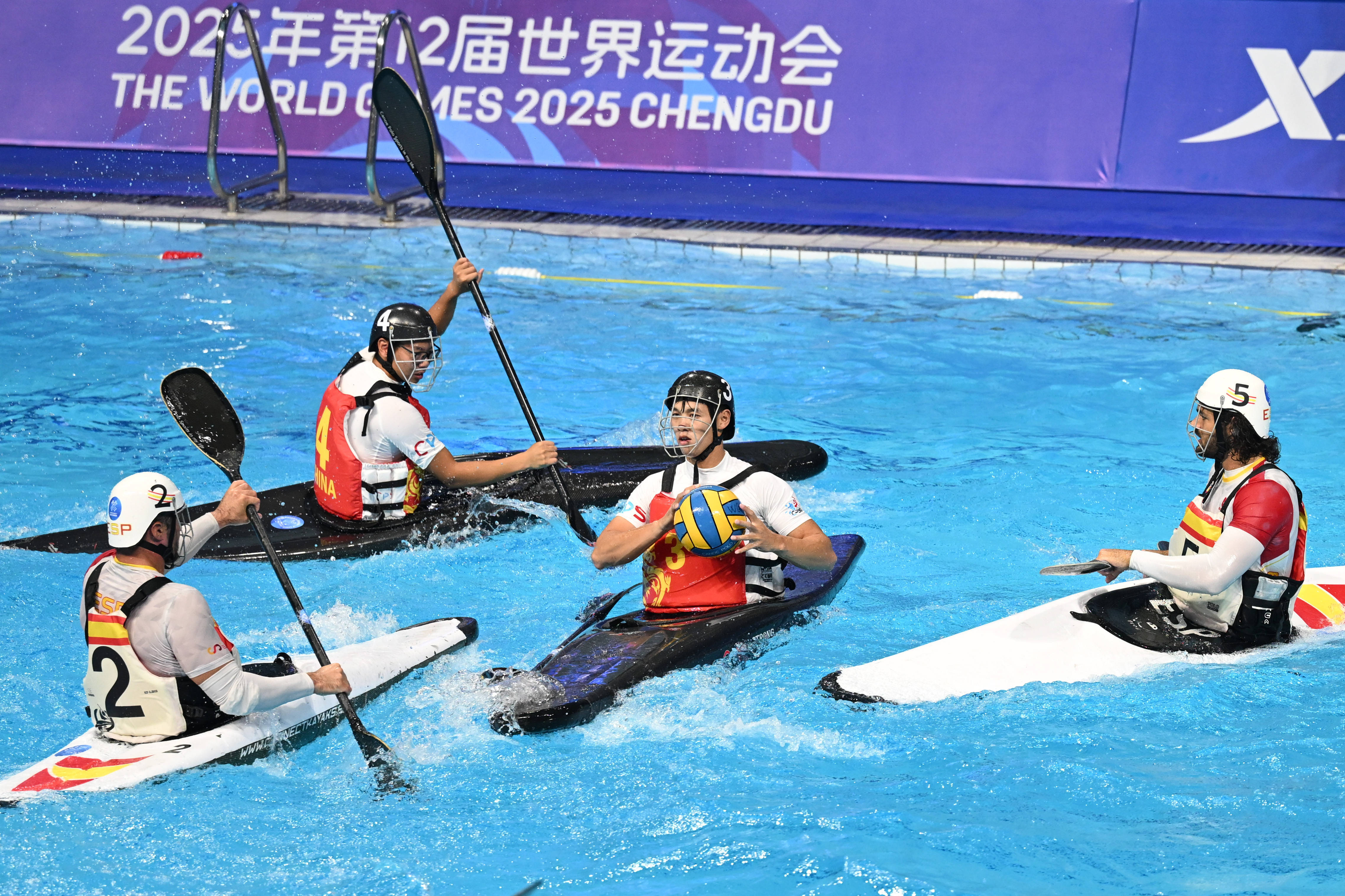 (成都世运会)皮艇球——男子第5-8名安慰赛半决赛:中国队不敌西班牙队